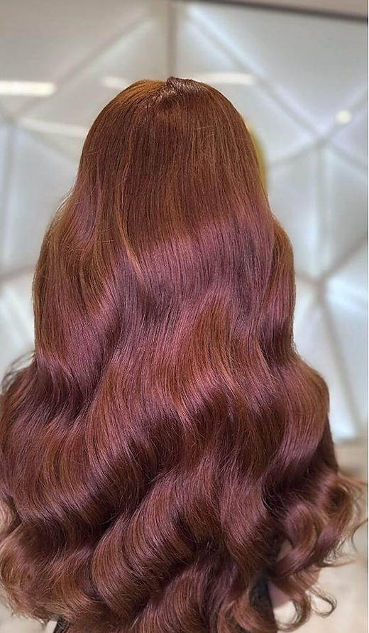 Copper to auburn after extensions at PhiStudio Dubai