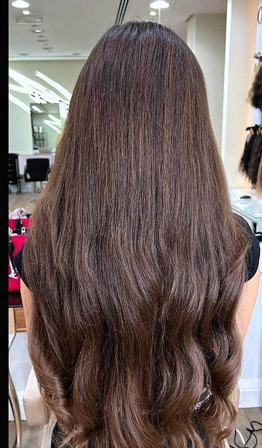 Soft brown length after extensions at PhiStudio Dubai